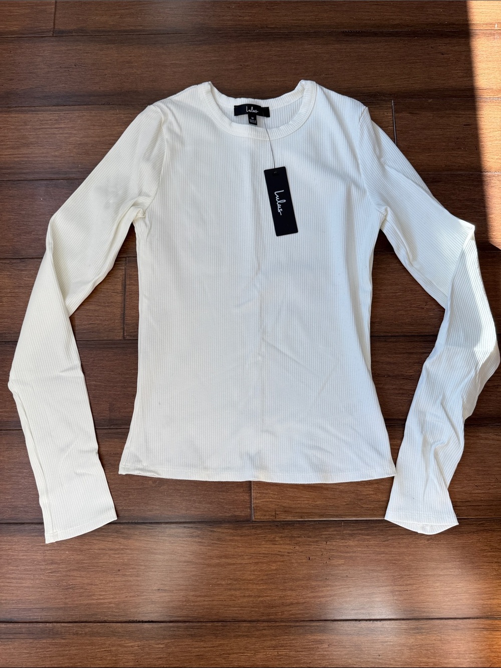 Lulu's Ivory Ribbed Long Sleeve Crew Top - Picture 1 of 3